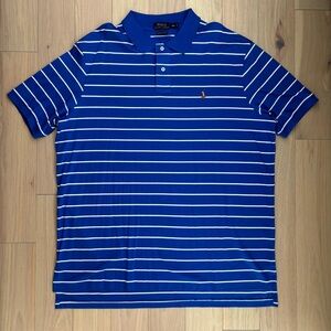 polo ralph lauren blue and white striped polo tee pima cotton